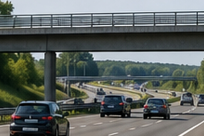 KI-generiertes Symbolbild: Symbolbild: Darstellung einer mehrspurigen Autobahn unter einer Straßenbrücke