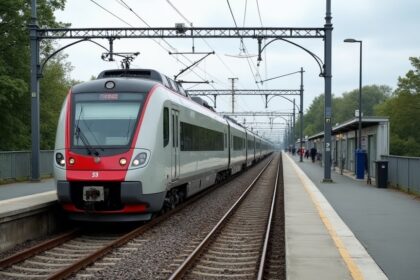 KI-generiertes Symbolbild: Symbolbild: Regionalzug an einem Bahnsteig als Symbolbild für den Landesweiten Nahverkehrsplan