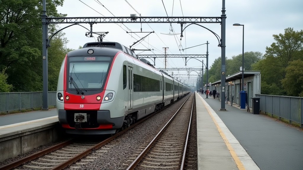 KI-generiertes Symbolbild: Symbolbild: Regionalzug an einem Bahnsteig als Symbolbild für den Landesweiten Nahverkehrsplan