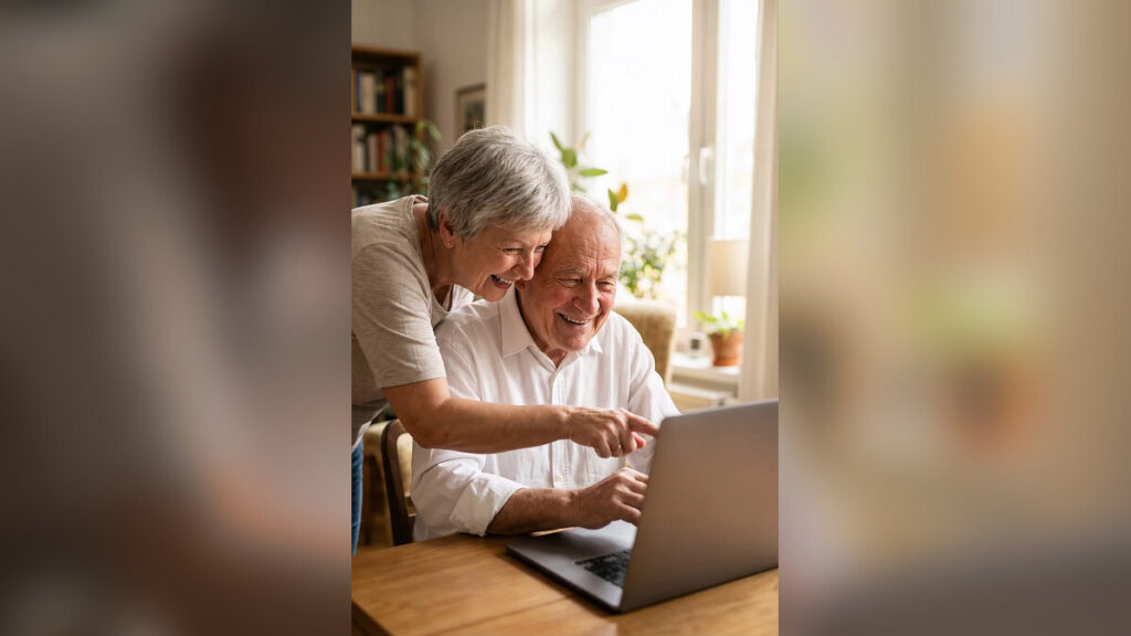 Älteres Paar informiert sich gemeinsam an einem Laptop